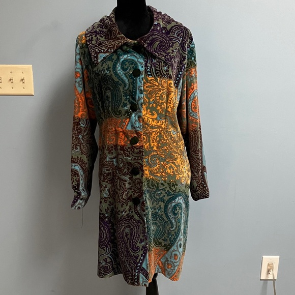 Pyramid Collection Multicolor Paisley Cotton Velvet  Size 14 Coat With Pockets - Picture 6 of 17
